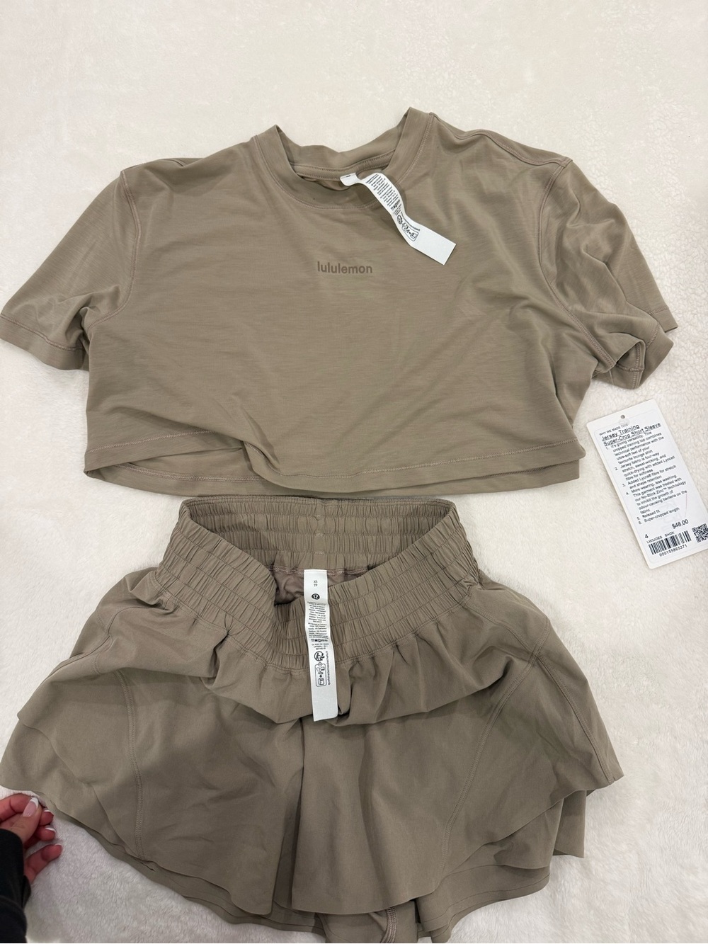lululemon athletica Taupe Cropped Tee & Athletic Shorts Set